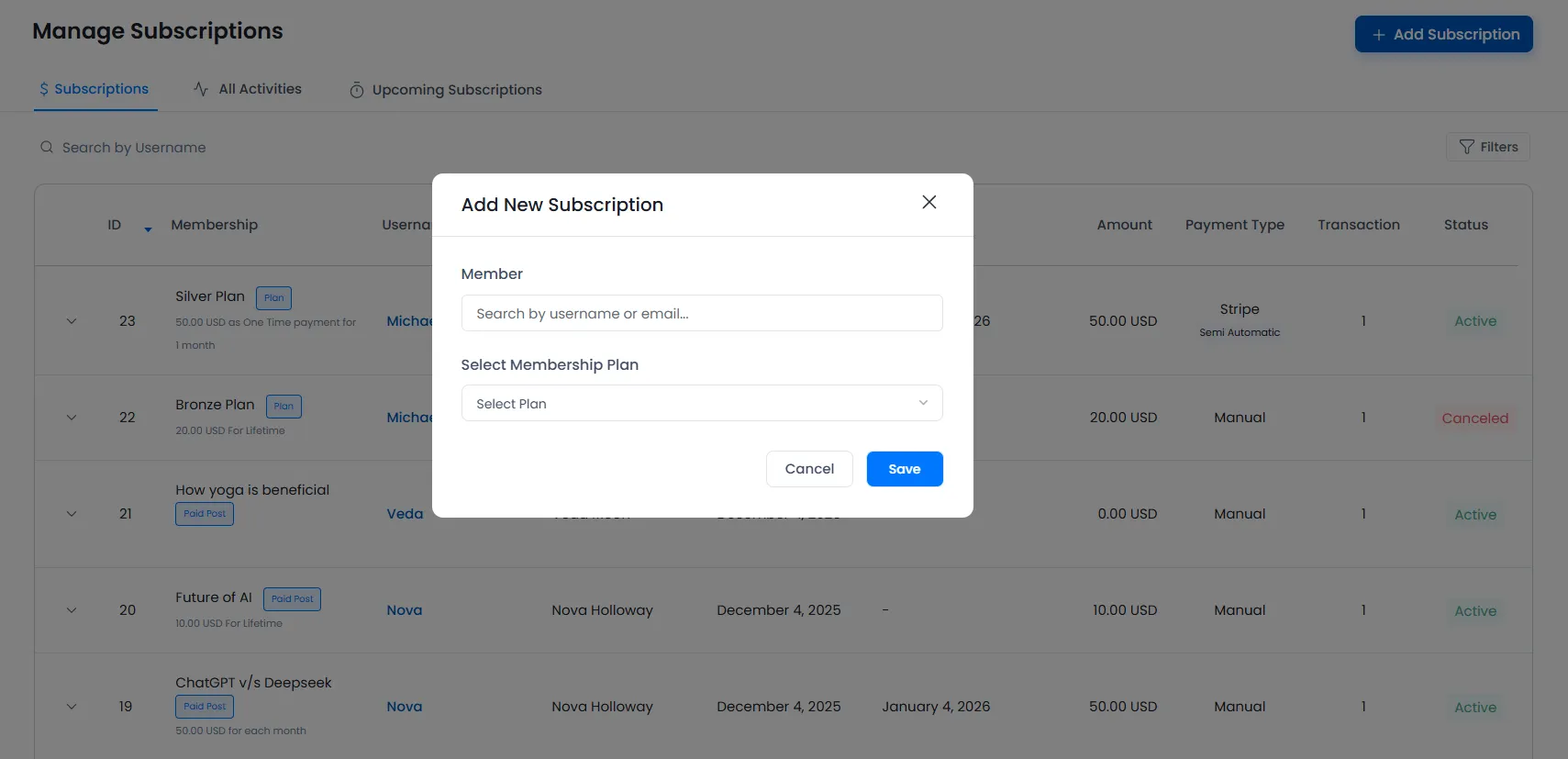 Manage Subscriptions
