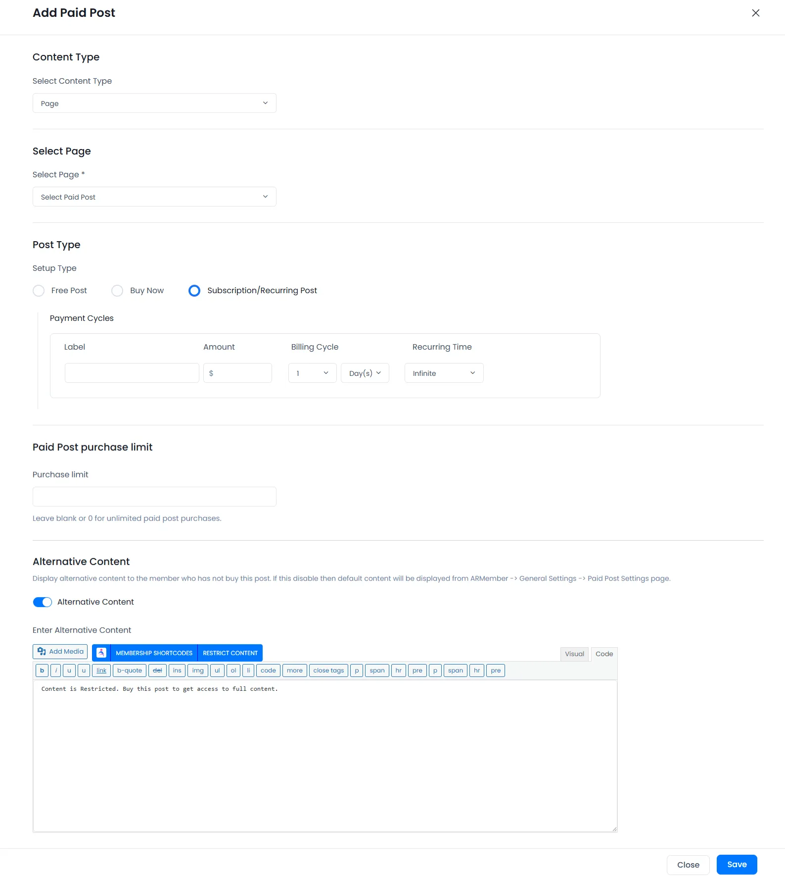 ARMember to add paid posts
