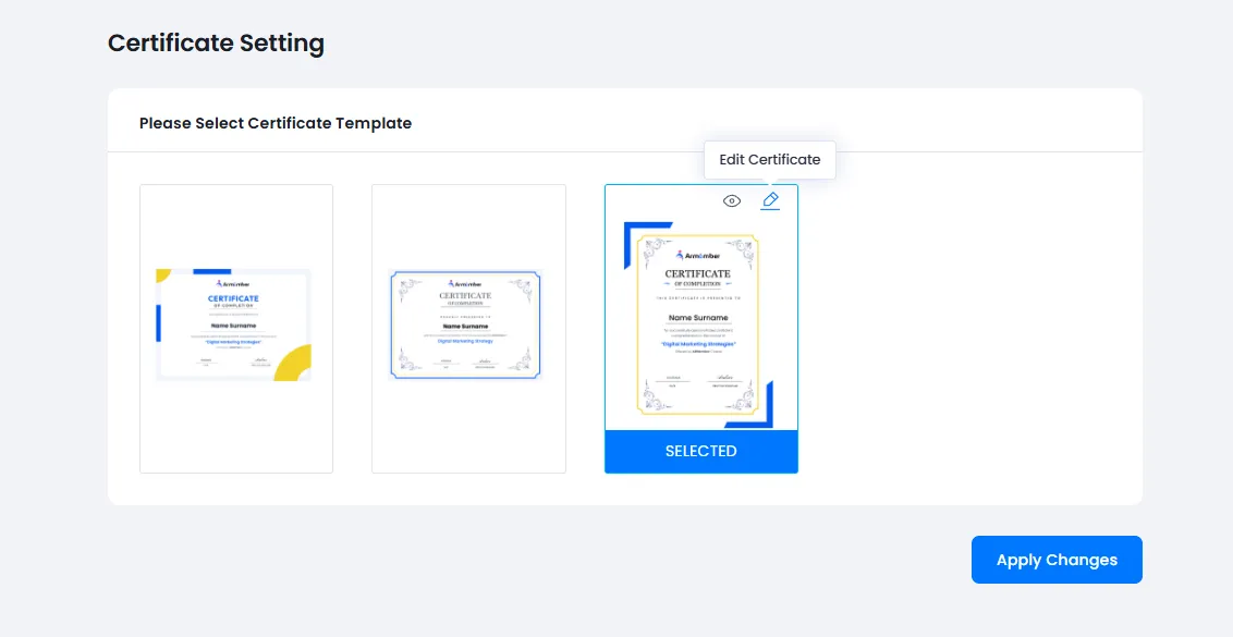 certifications settings