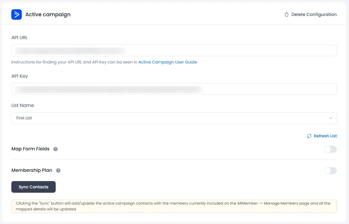 ARMember_active_campaign Configuration