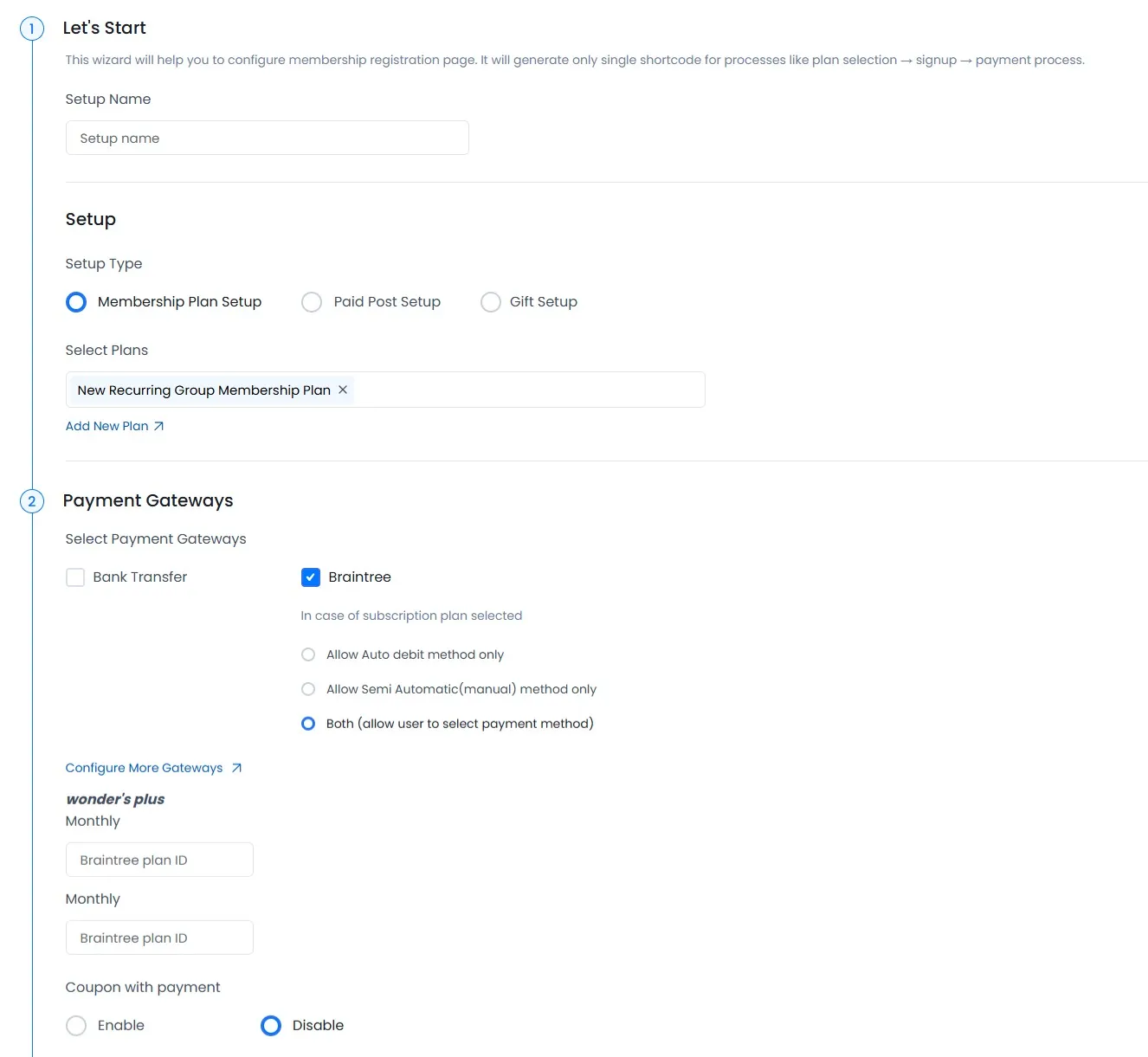 Configure Plan Screen