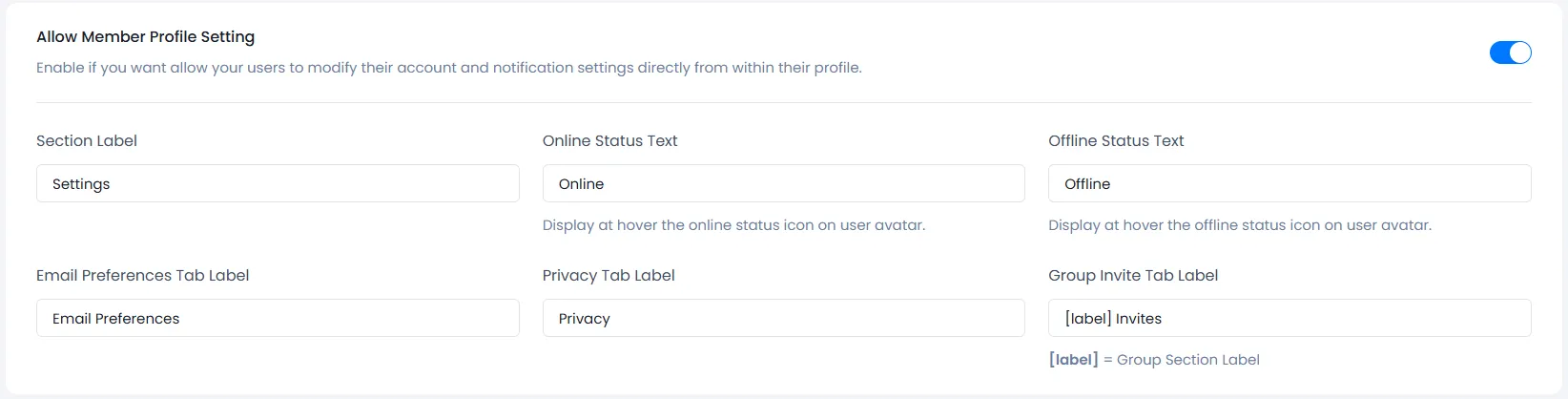 community profile settings