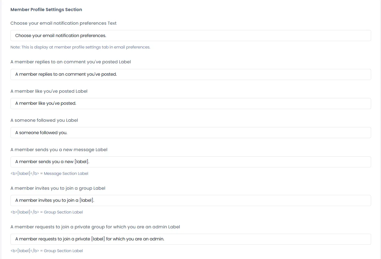 Profile settings community