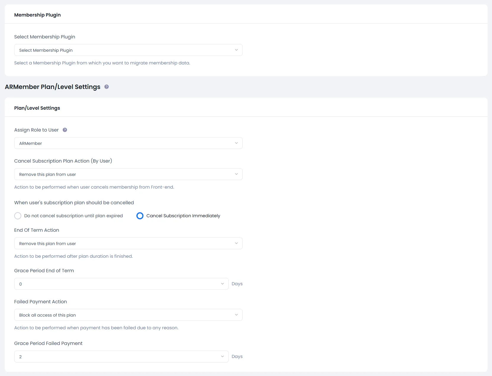 Migration tool option screen