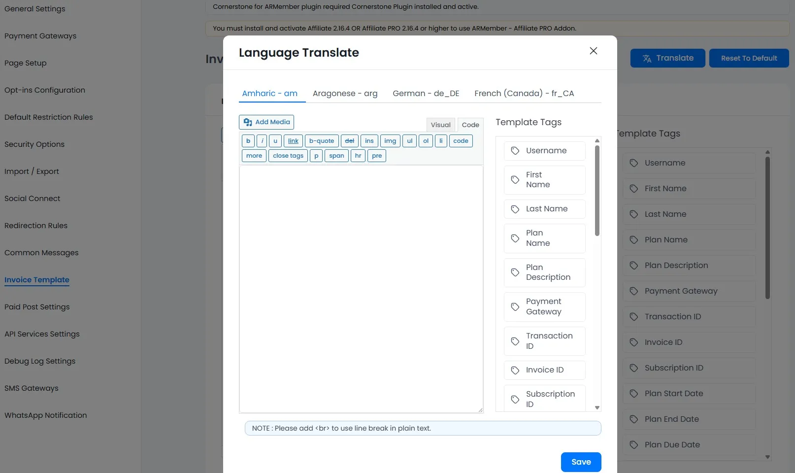 Multi Language Invoice Configuration