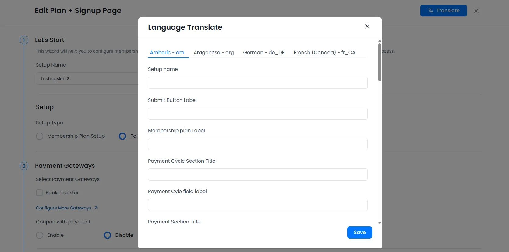Multi Language Membership Setup