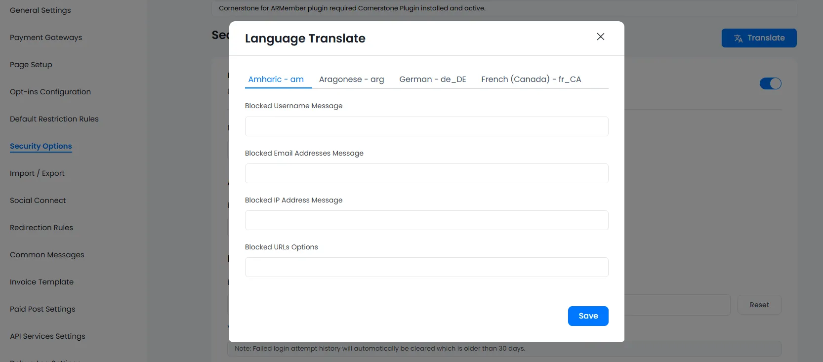 Multi Language Security Options