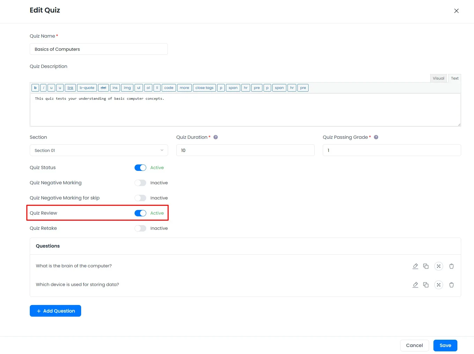 Enable review quiz Enable review quiz