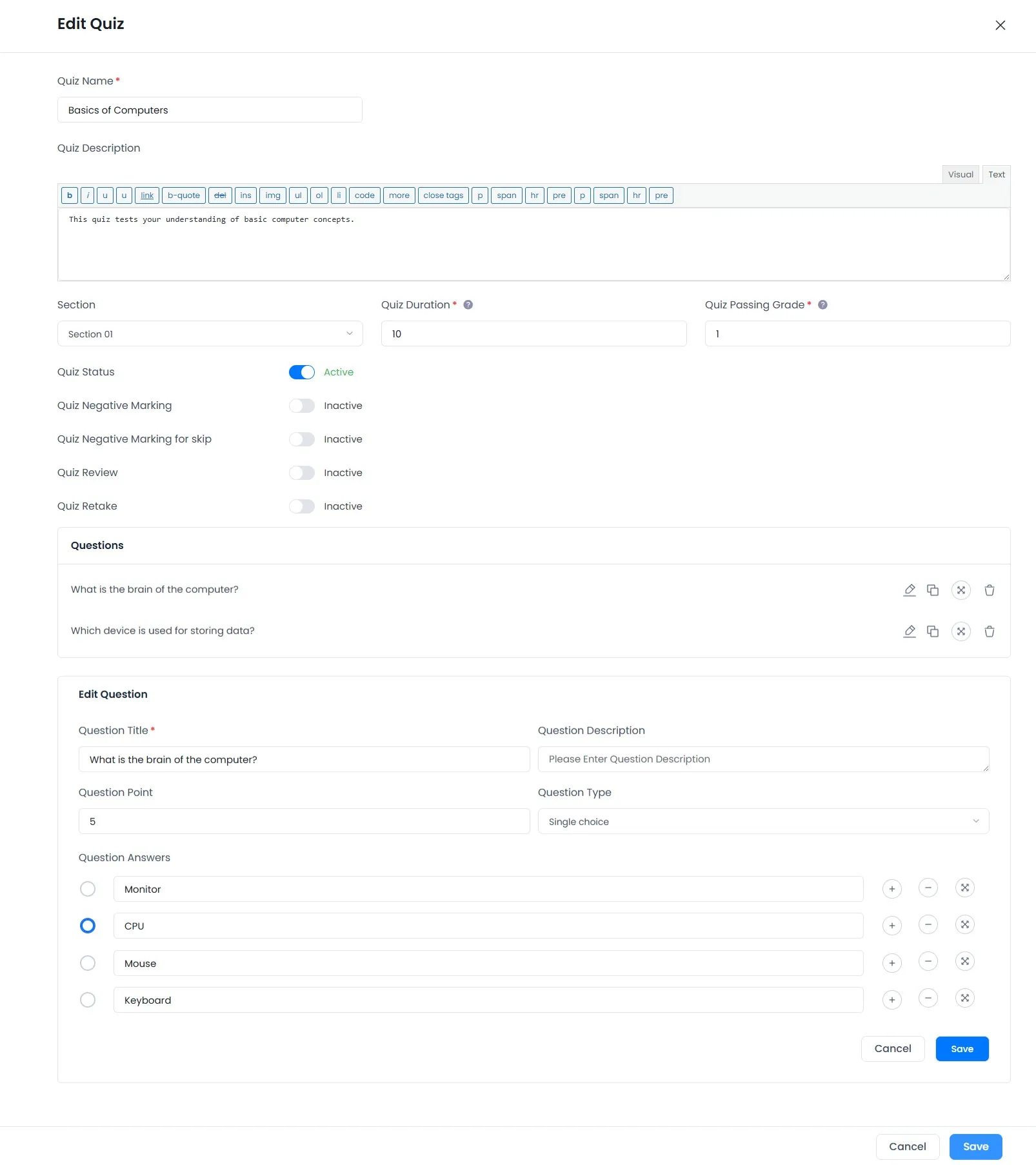 Single choice question Single choice question