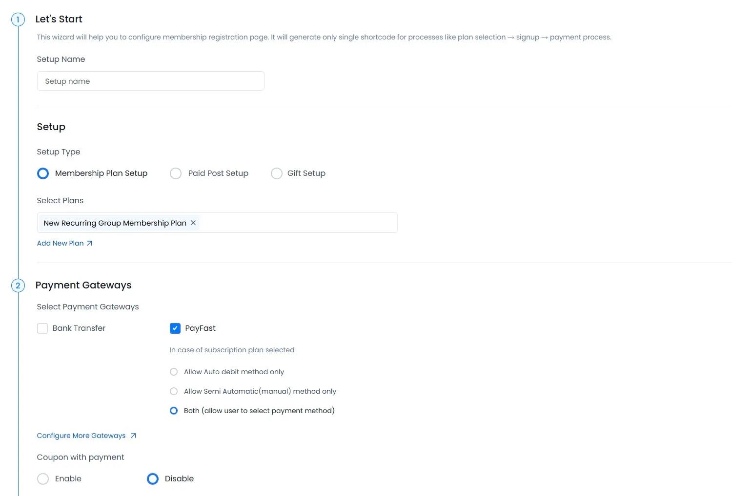 Configure Plan Screen
