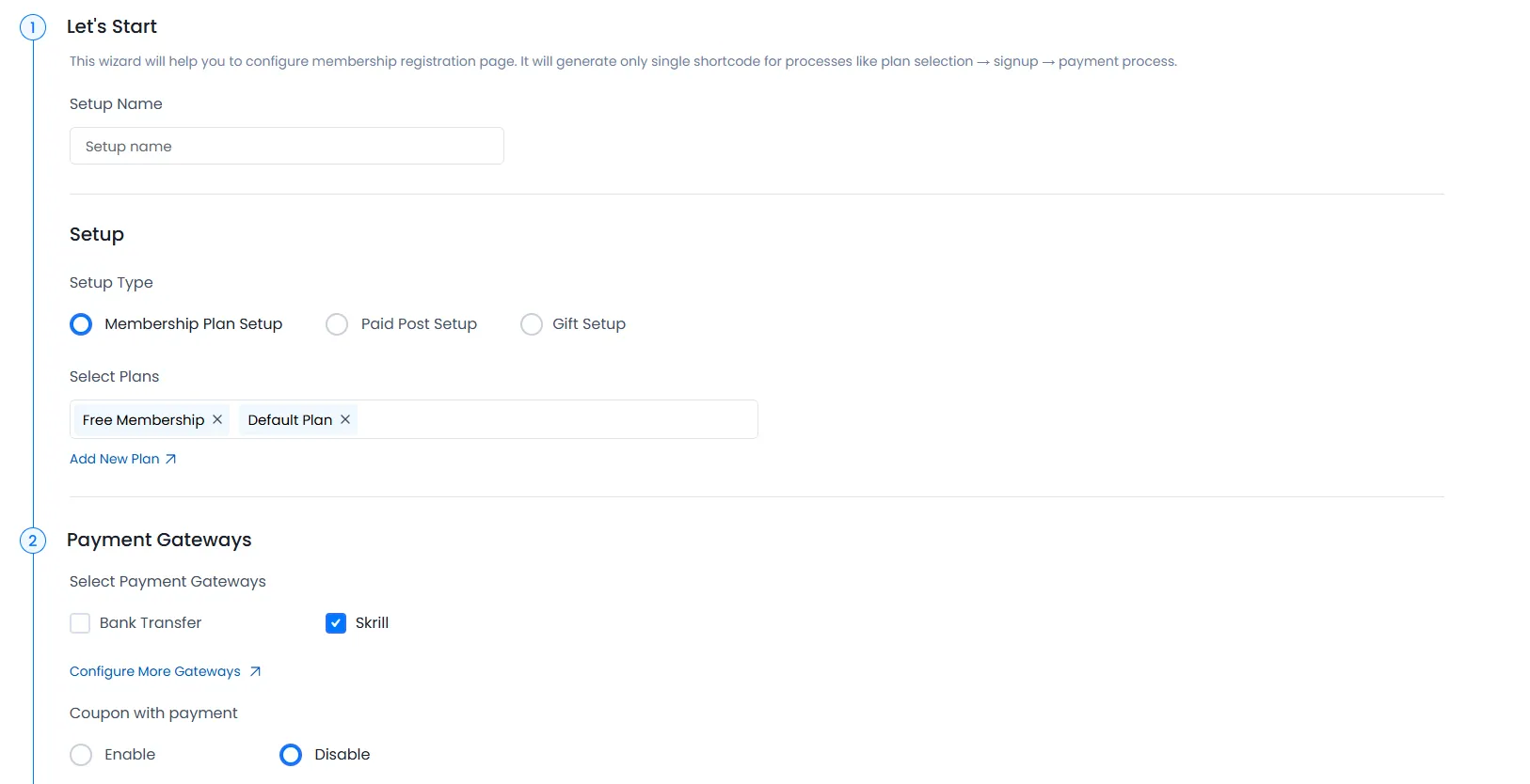 Configure Plan Screen