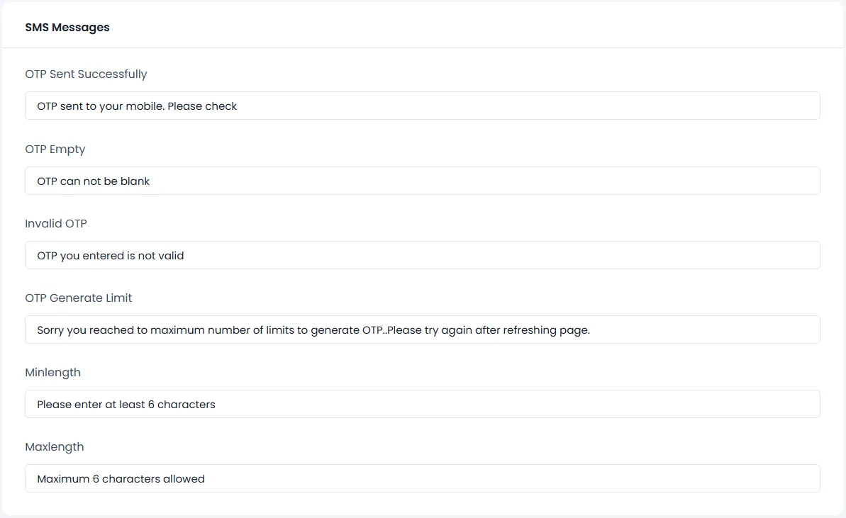 messages setting screen
