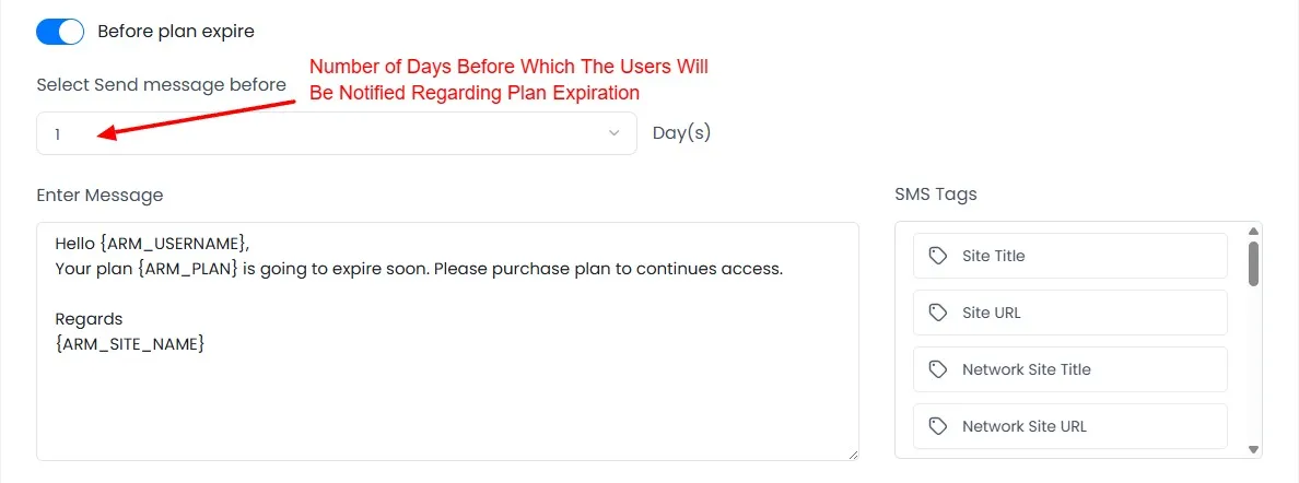 Notification before plan expire