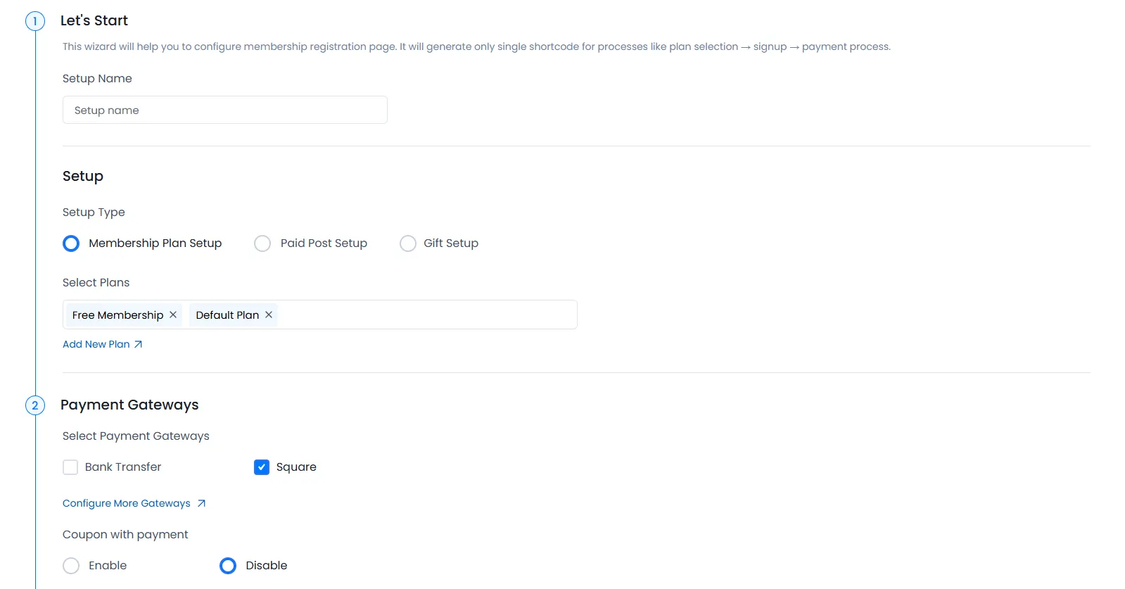 Configure Plan Screen