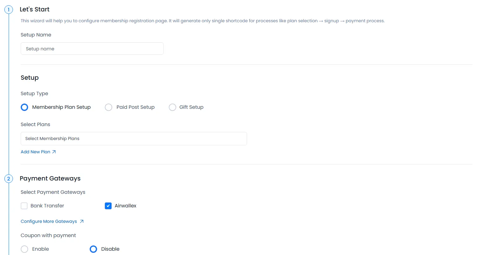 Configure Plan Screen