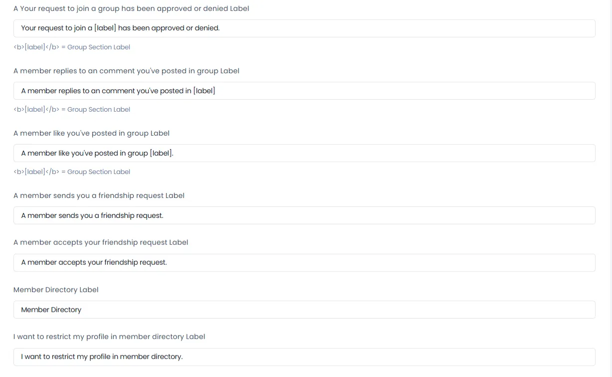 Profile settings fields community