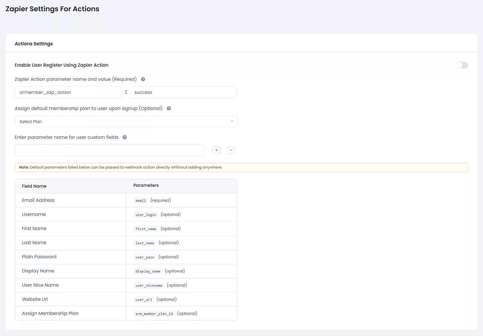 Display Zapier action section