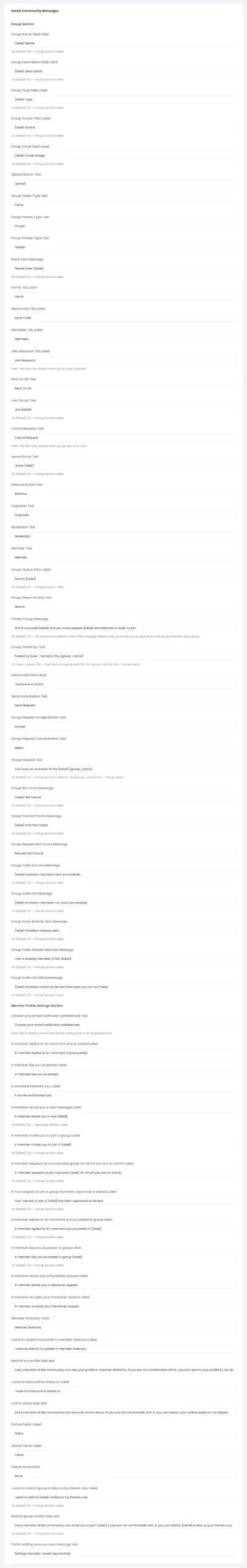 Social Commnunity Common Messages