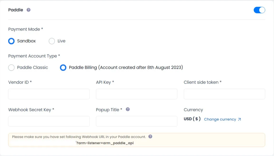general setting screen