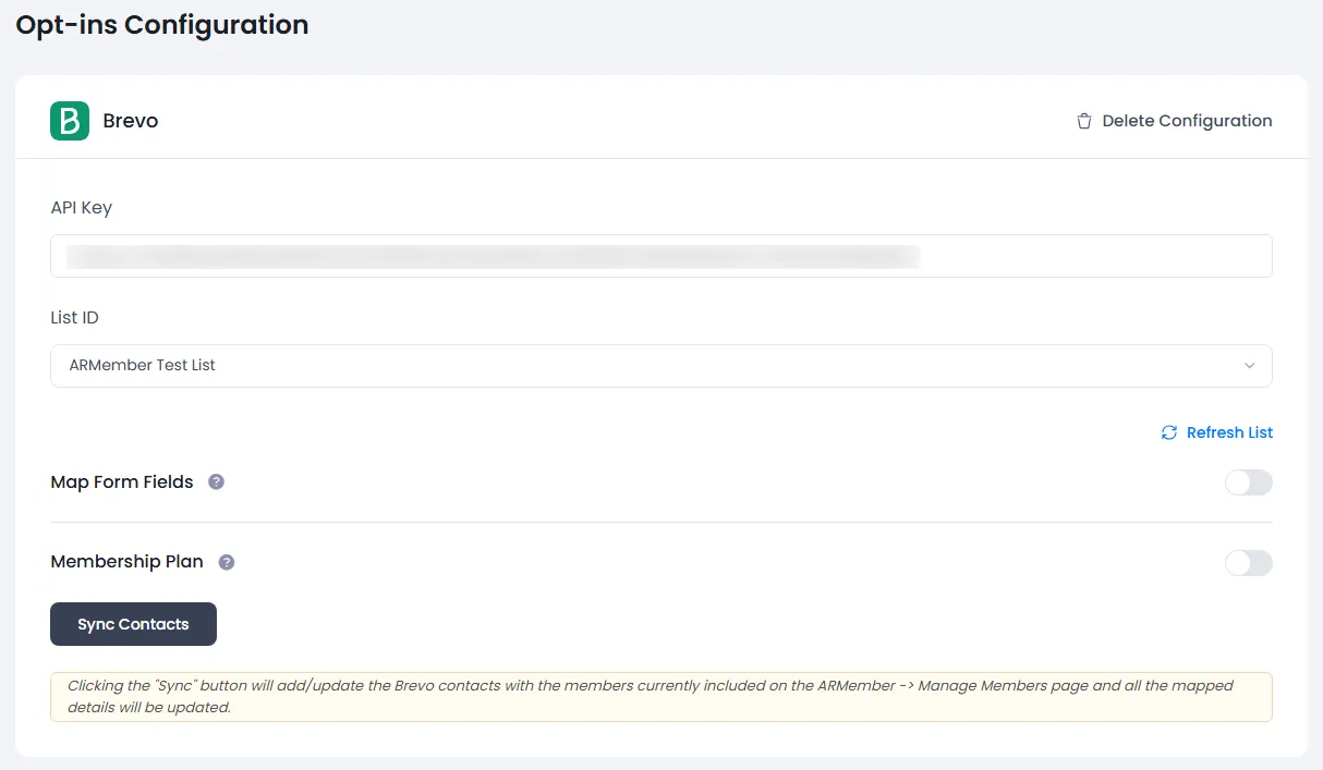 ARMember Brevo Settings
