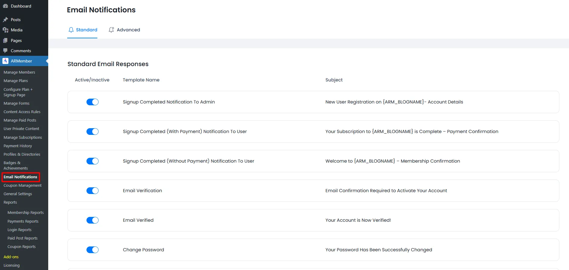 Standard Email Admin Panel