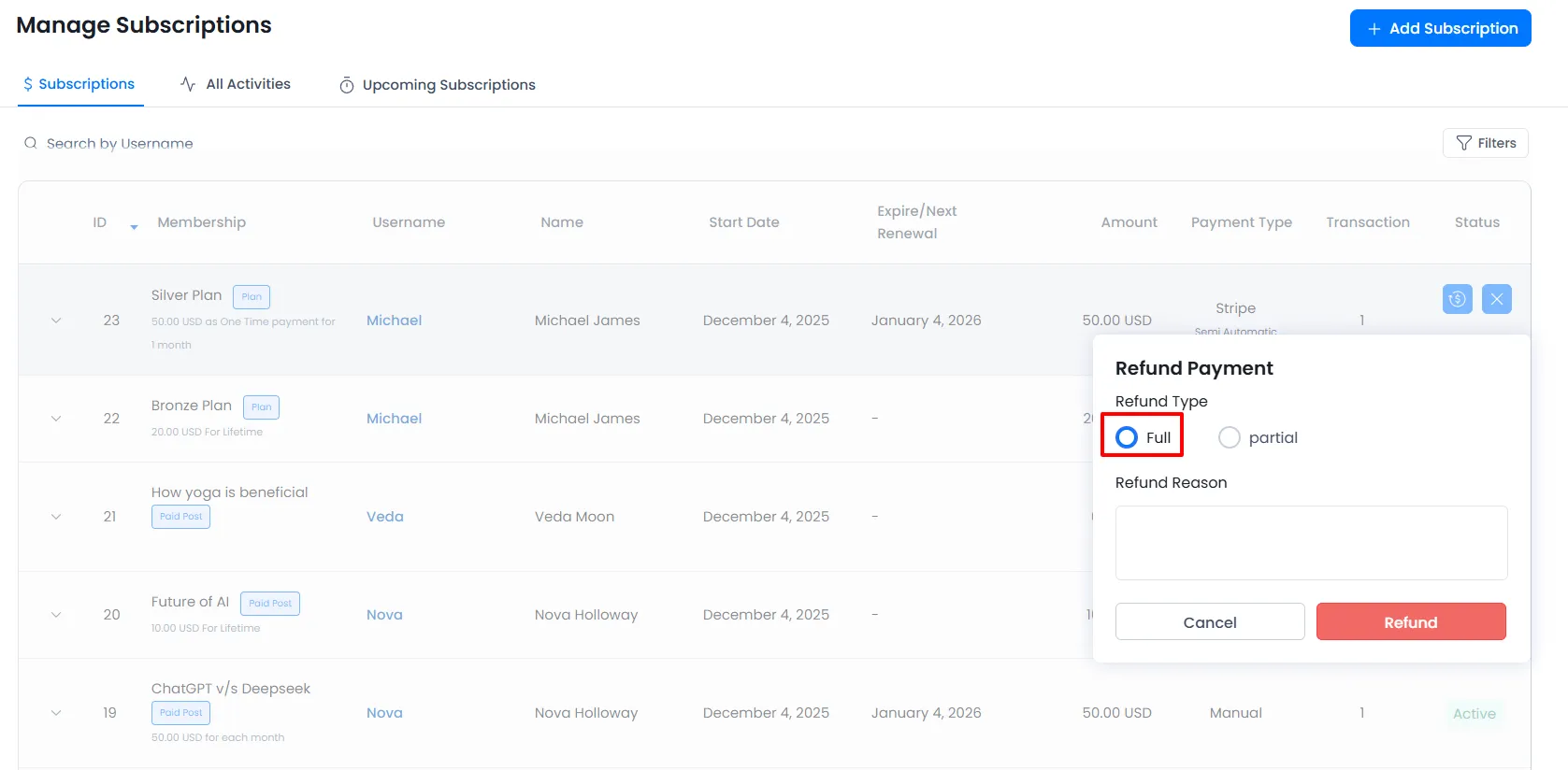 Manage Subscriptions