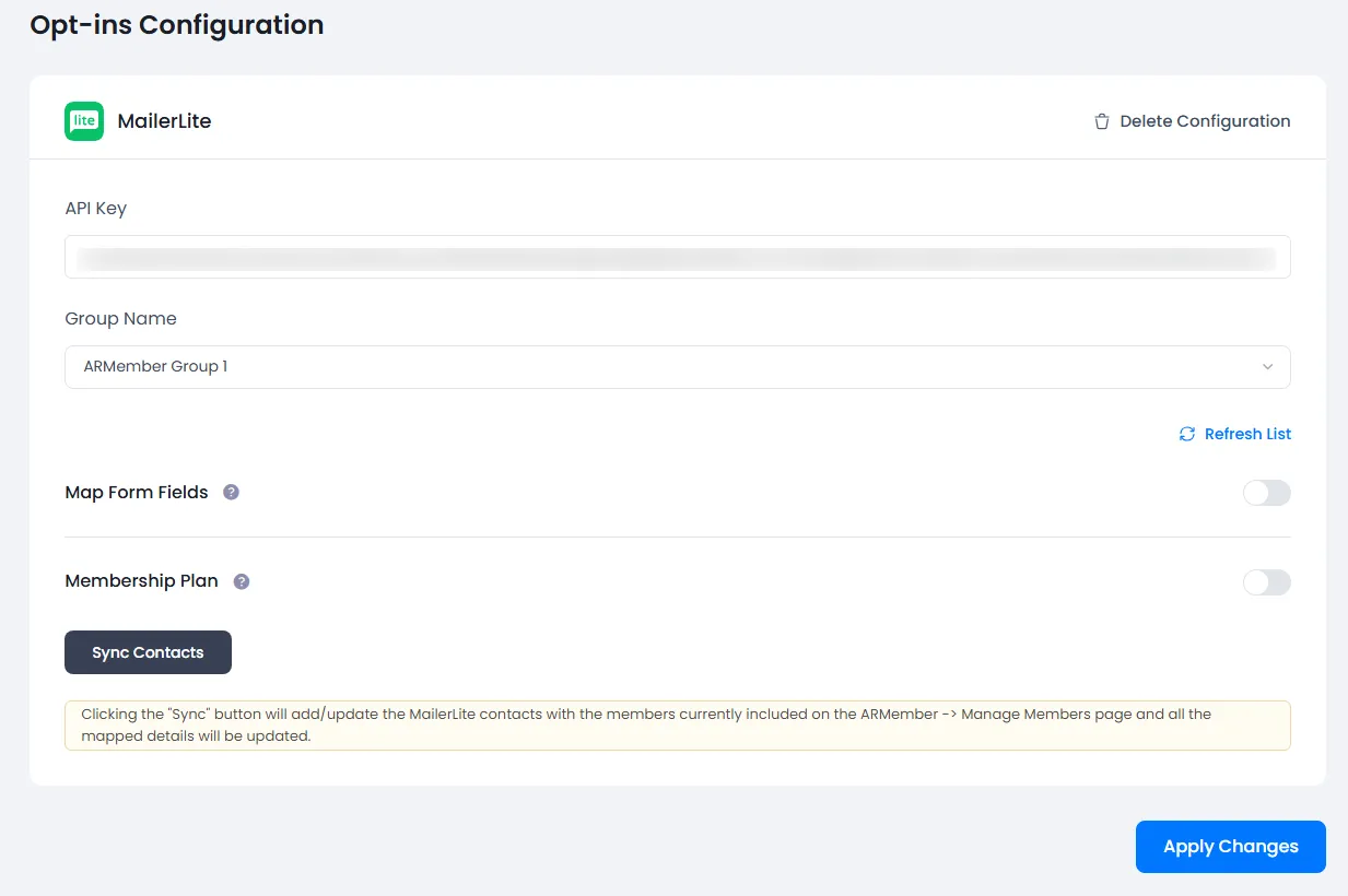 ARMember MailerLite Settings