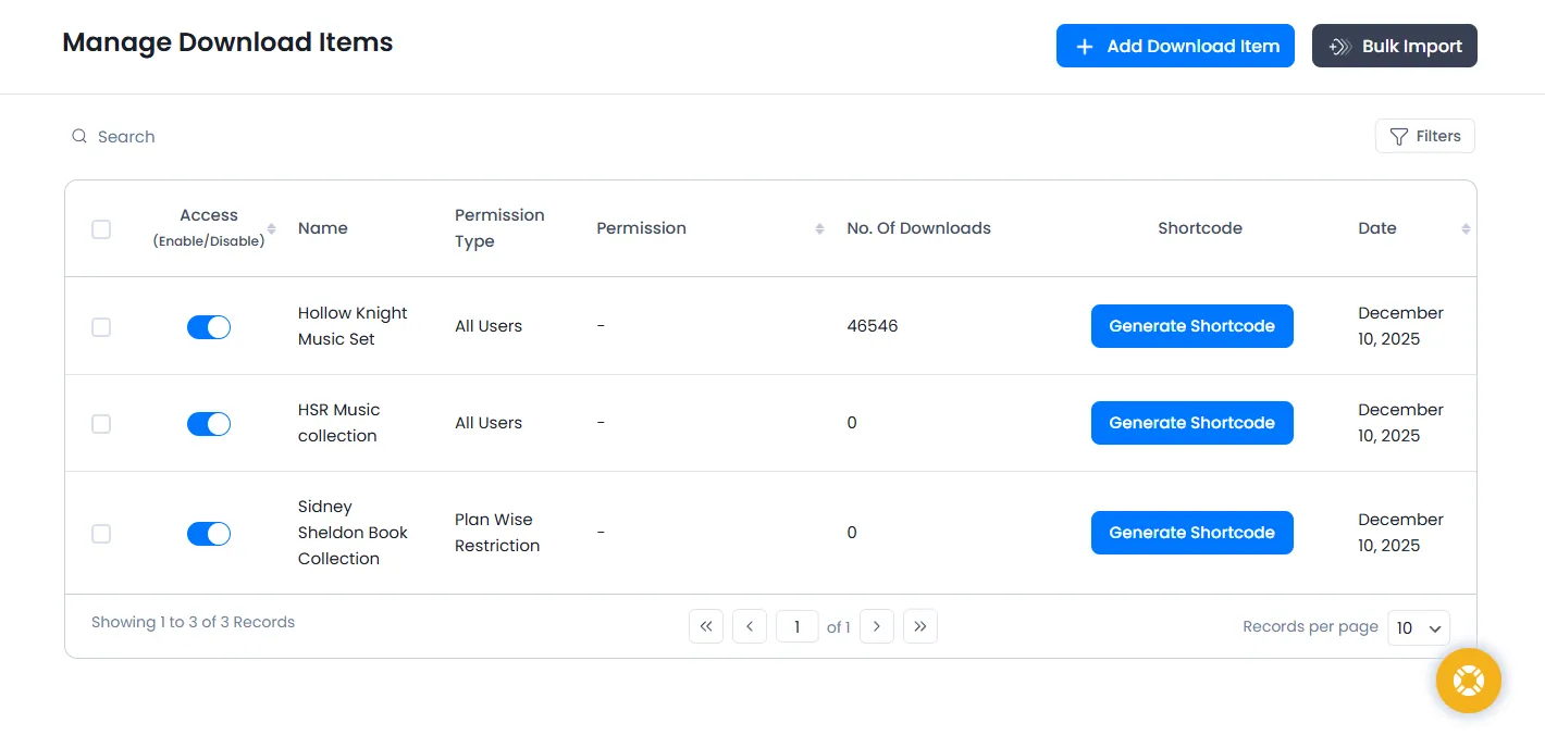 Digital Downloads Dashboard