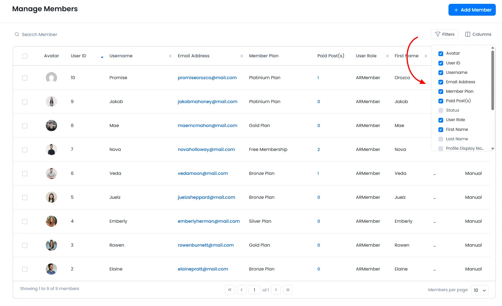 ARMember_show_hide_columns