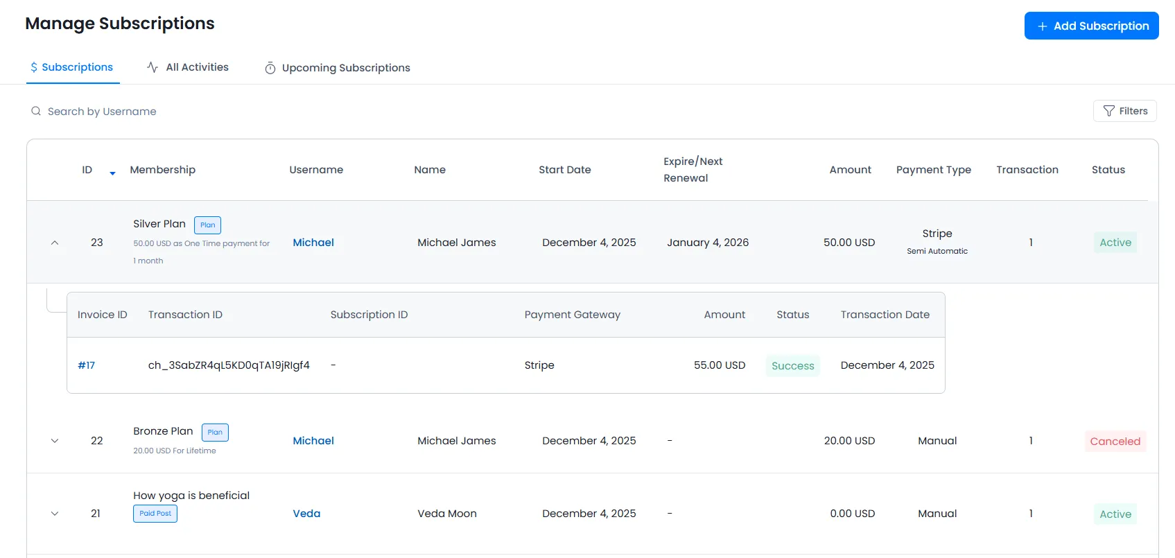 Manage Subscriptions