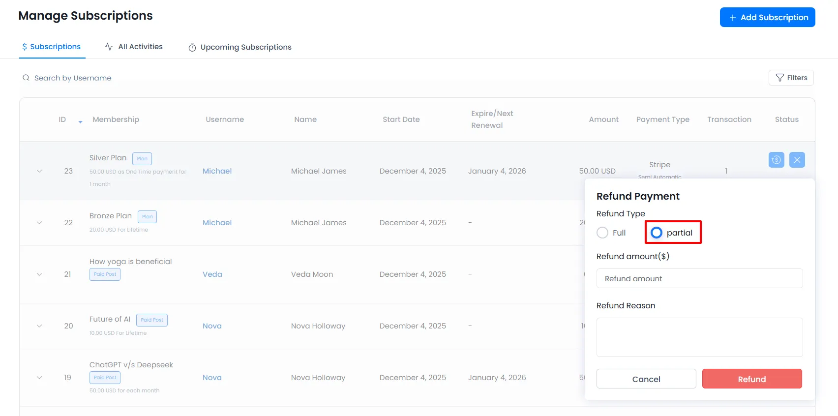 Manage Subscriptions