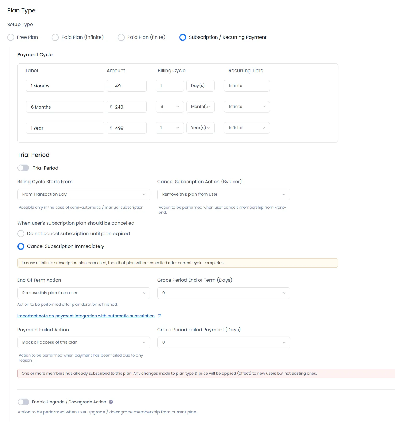 ARMember - Manage Plans Pricing strcuture