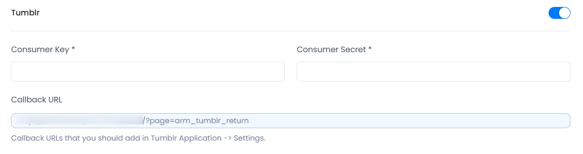 ARMember General Settings Tumblr Social Login ARMember General Settings ( Social Login ) - ARMember Tumblr Signup/login Integration