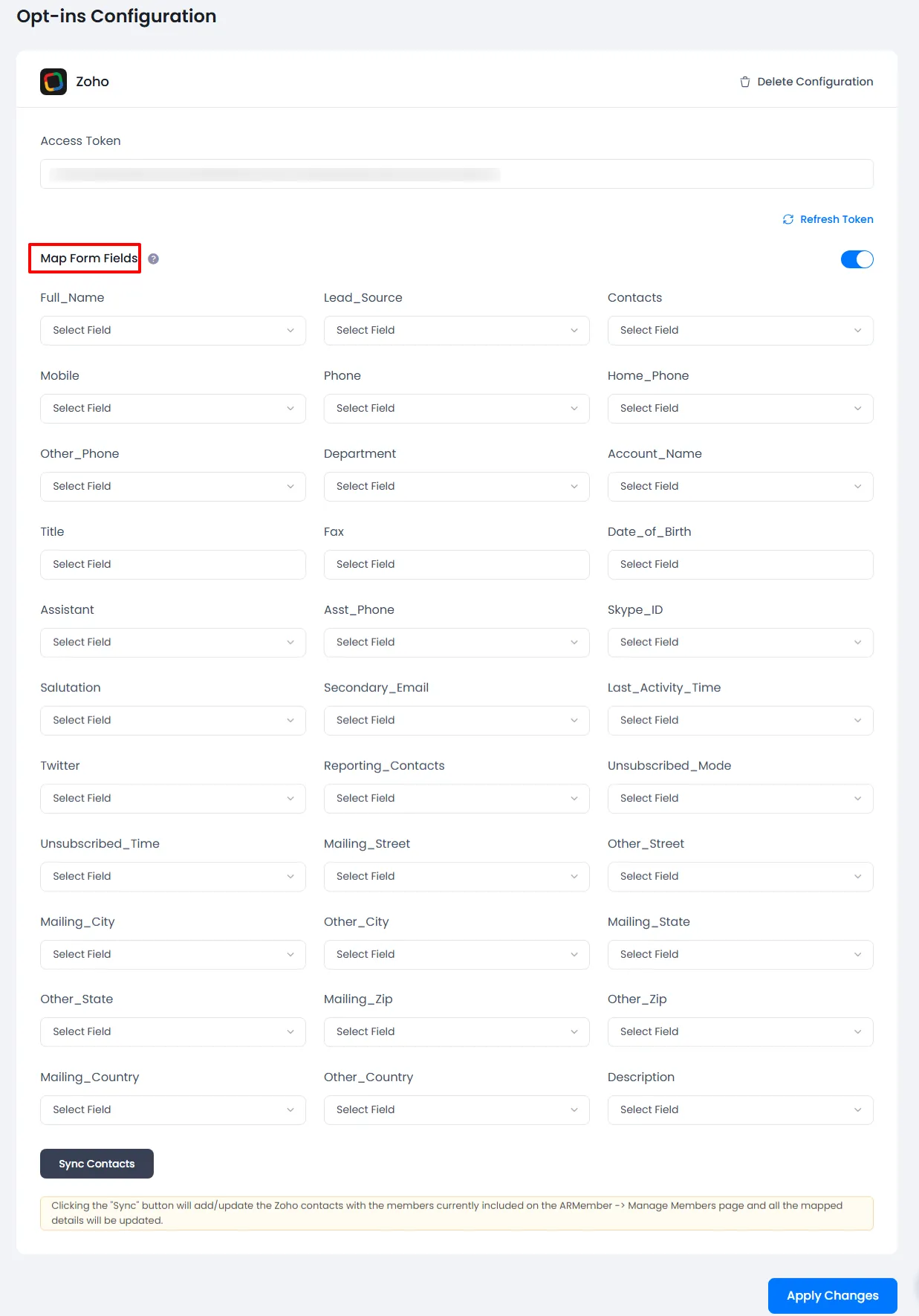 ARMember from field settings