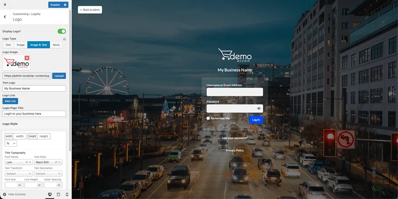 login page logo and background customization