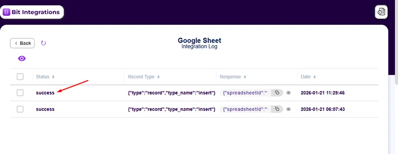 check success status in google sheet