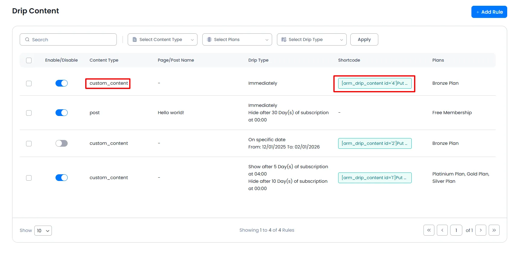 ARMember Custom Drip Shortcode