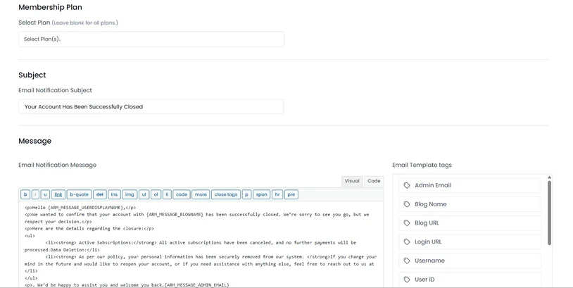 edit email template in armember