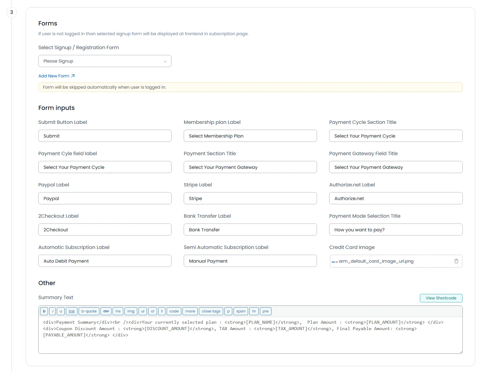 ARMember - Membership Configure Plan Signup Page Other Option