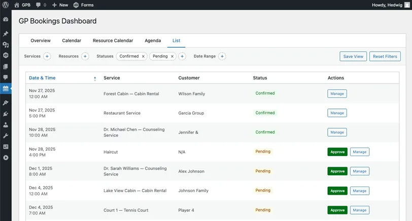 gravity booking dashboard