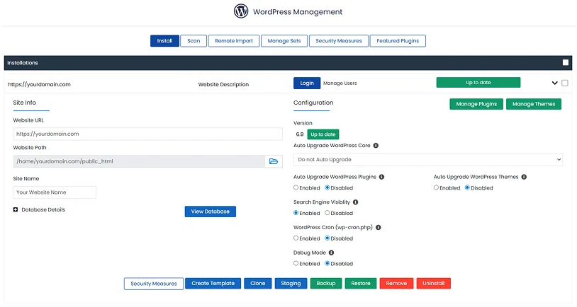 hostwp wordpress managment panel