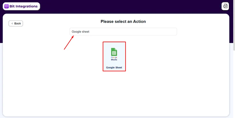 select google sheet as action