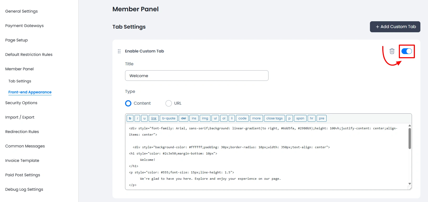 ARMember Active/Inactive Custom Tab