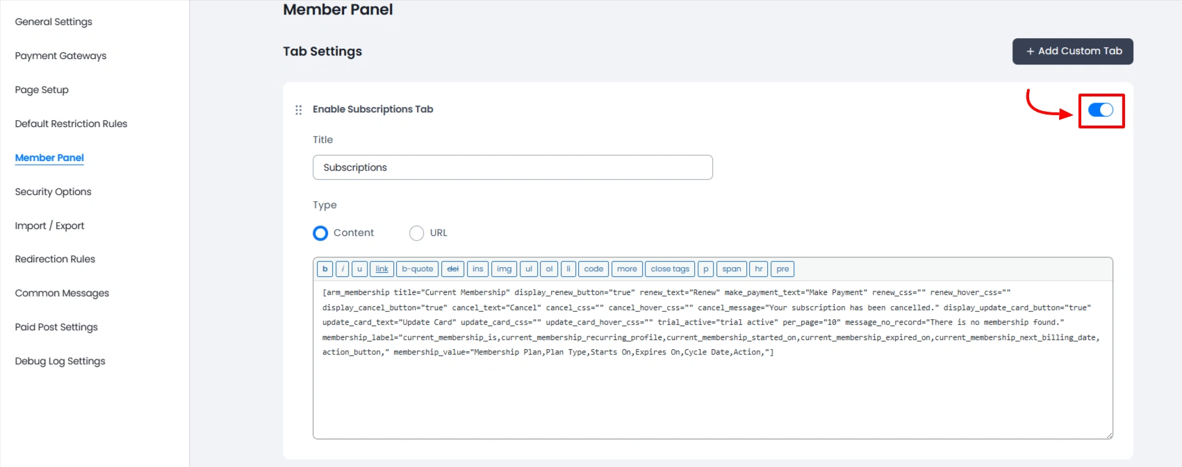 ARMember Active/Inactive Custom Tab