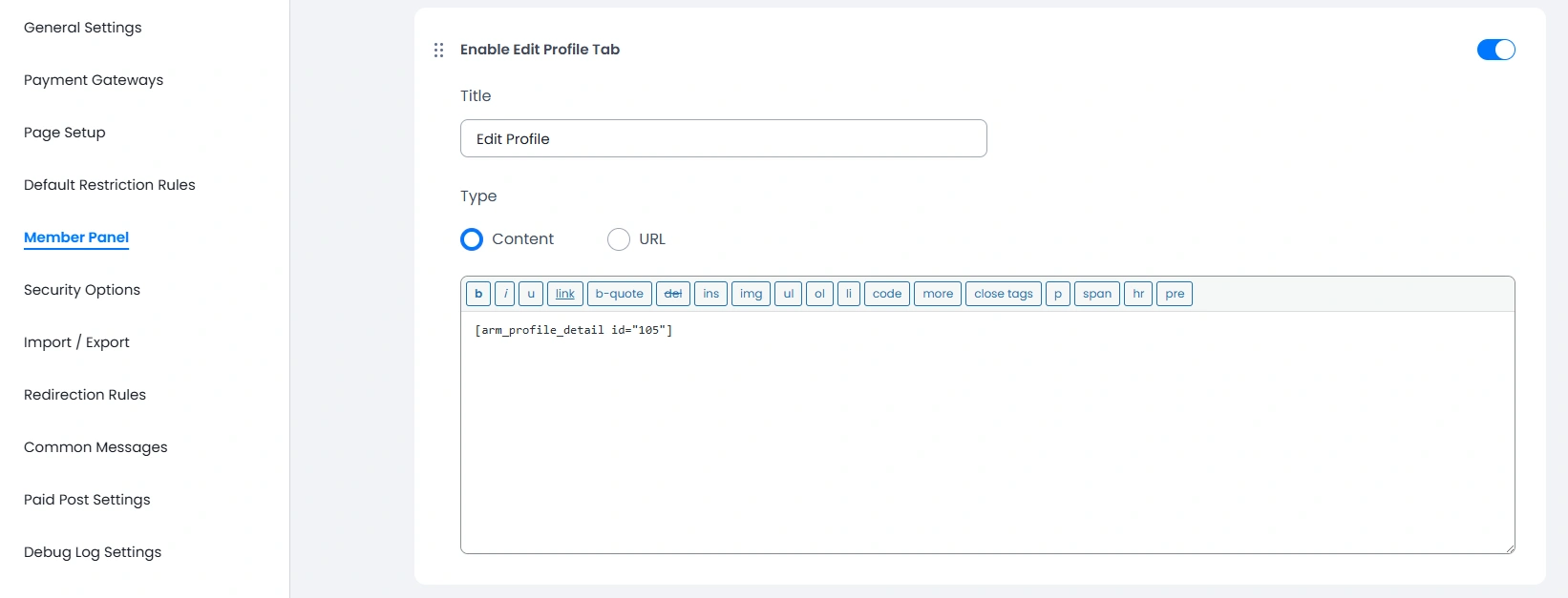 ARMember Member Panel Edit Profile Tab