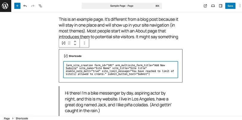 add subsite creation to the frontend
