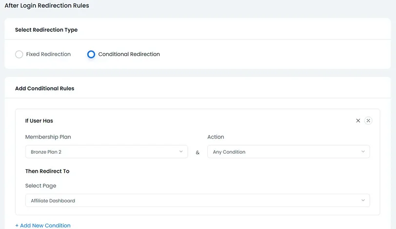 after login redirection rules