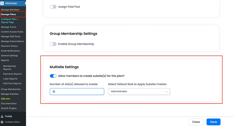 configure multisite settings