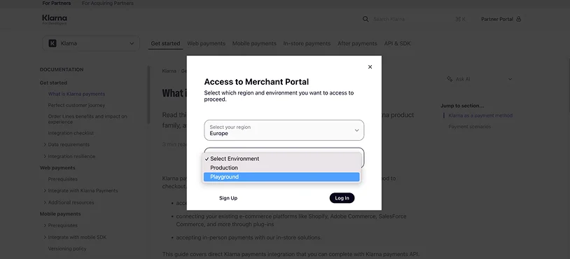 access to merchant portal popup