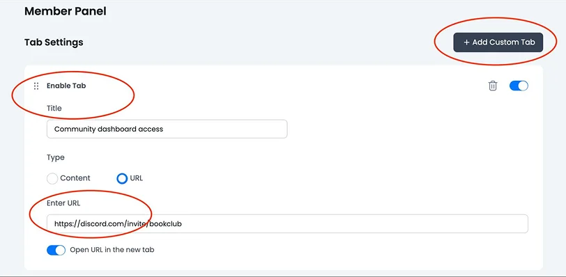 add tab in member panel